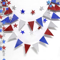 Red Blue White/Silver Star Garland Triangle Pennant Banner Kit 