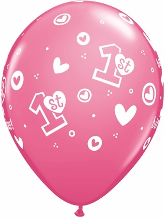 11" 1st Birthday Circle Hearts-Girl Rose